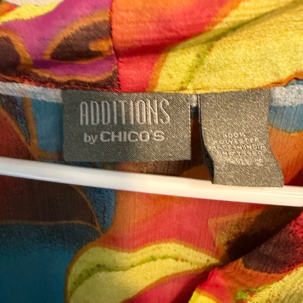 Additions by Chicos Womens Abstract Geometric Sheer Button Down Blouse Size 2 - Picture 4 of 6